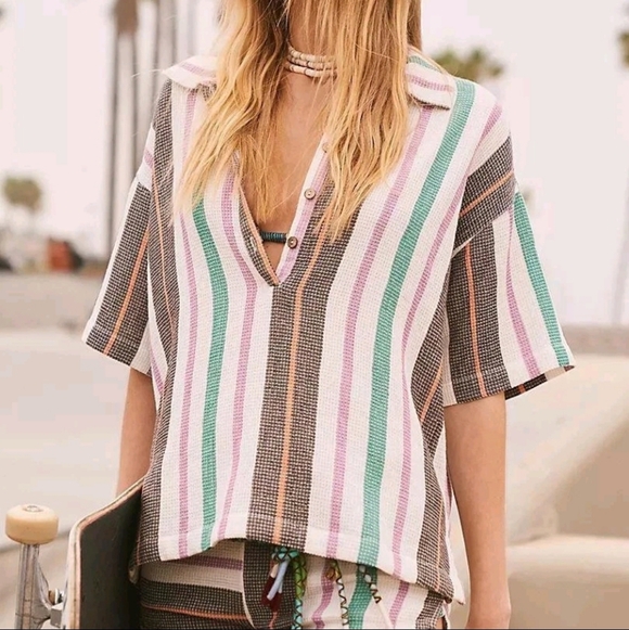 Free People Tops - Free People Endless Summer Soleil Time Polo Shirt Top S *Kauai Combo*
